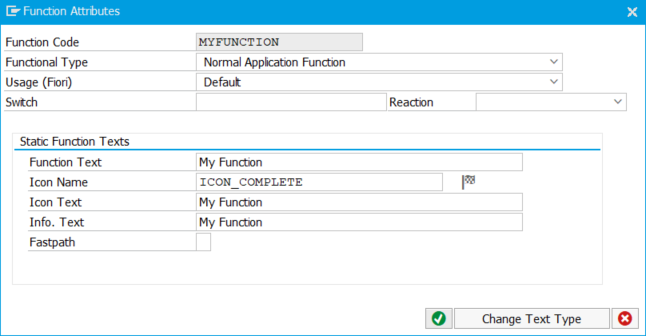 Attributes of the function 'My Function' of copied GUI status `SALV_STANDARD`