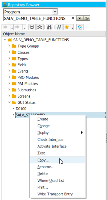 Copying status `SALV_STANDARD` in transaction SE80