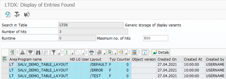 Entries in table LTDX in transaction SE16