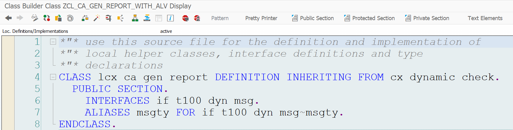 Example local class definition in the Class Builder