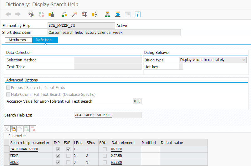 The custom search help in the ABAP Dictionary