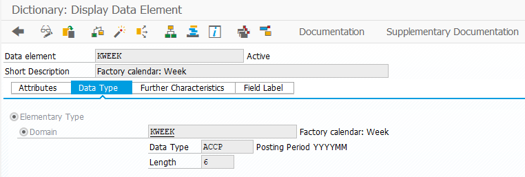 Data element 'KWEEK' in the ABAP Dictionary