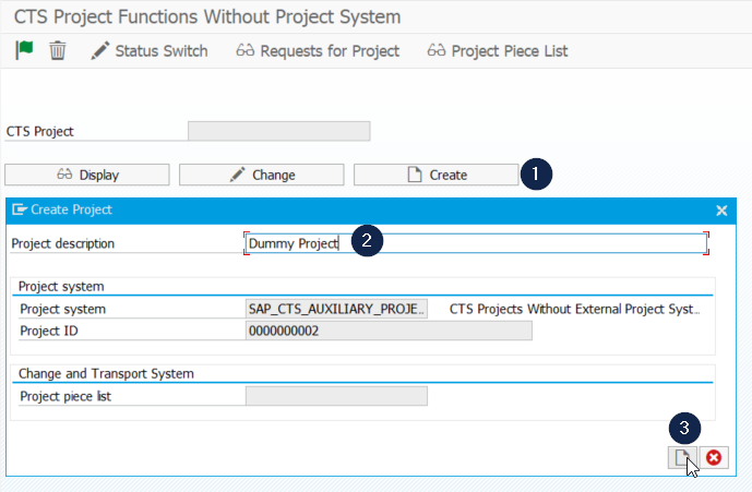 Creating a project with report RSWBO_AUX_PROJECT