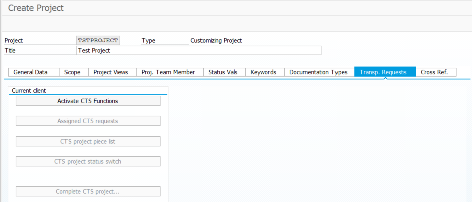 The button 'Activate CTS Functions' transaction SPRO_ADMIN